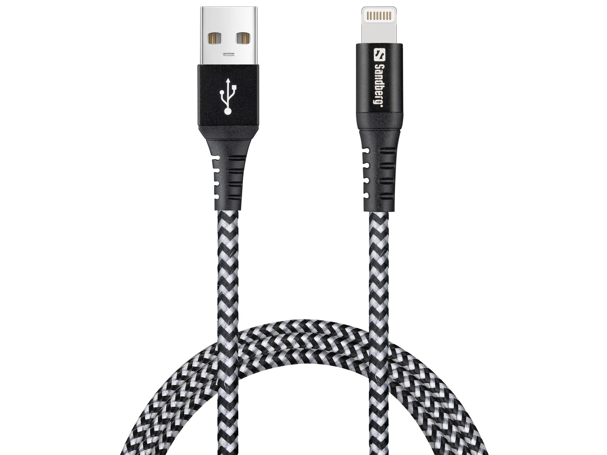 Kabel Sandberg USB-A til Lightning, Sort/Hvid (1m)